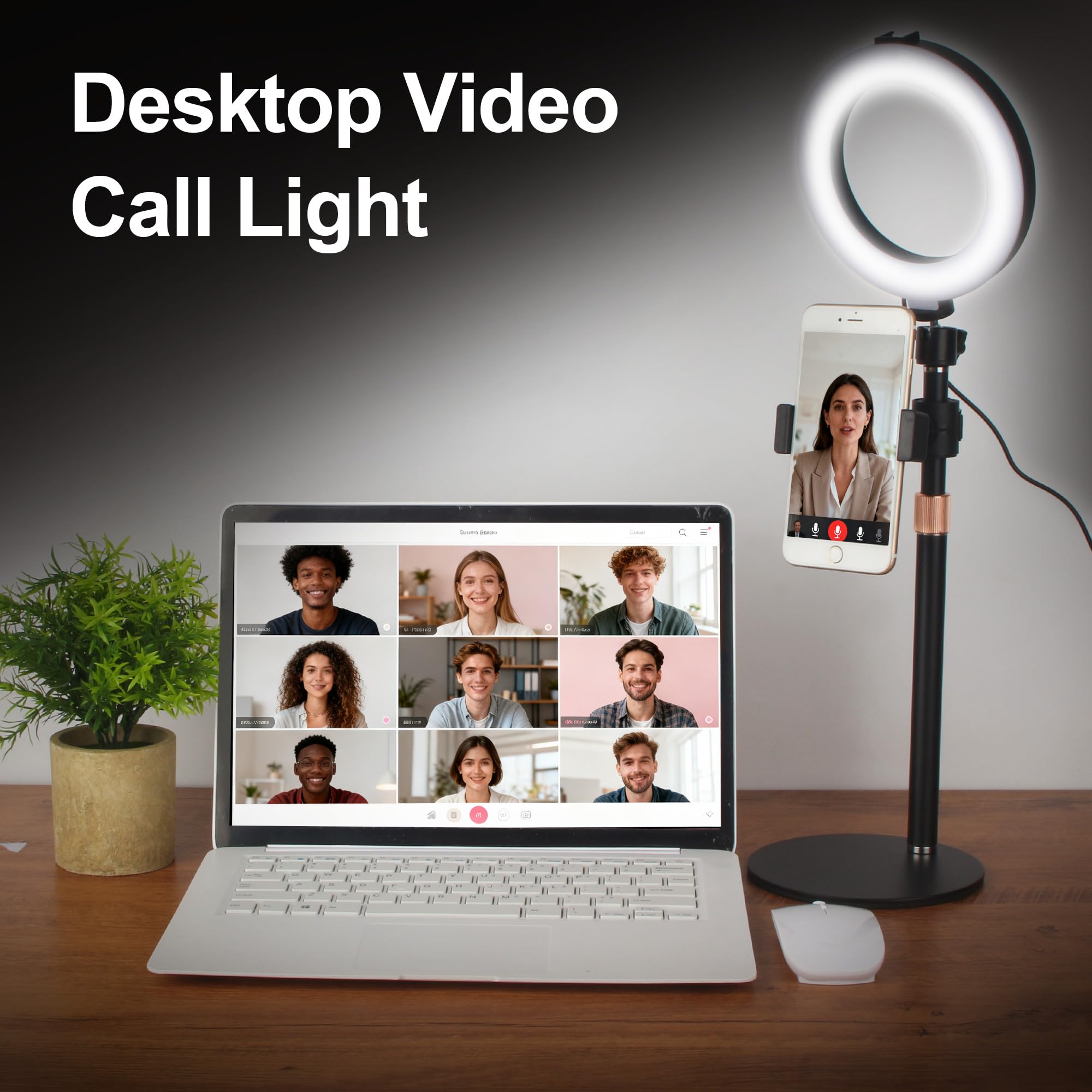 Luce ad anello con treppiede, anello a LED da 6 pollici, con 3 colori di luce e 10 livelli di luminosità, lampada selfie per computer portatile, ideale per videoconferenze, streaming, zoom, Youtube