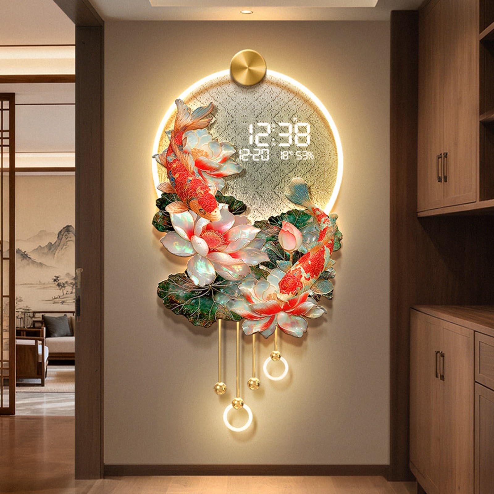 Grande orologio da parete decorativo 3D, design silenzioso senza ticchettio con luce LED, visualizza temperatura e data, ideale per camera da letto, soggiorno e ufficio