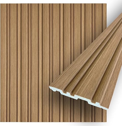 Concord - Paneles de pared 3D, panel de pared de madera sintética, roble natural, panel de listones impermeables, 94.5 x 4.8 pulgadas cada uno, 18.9