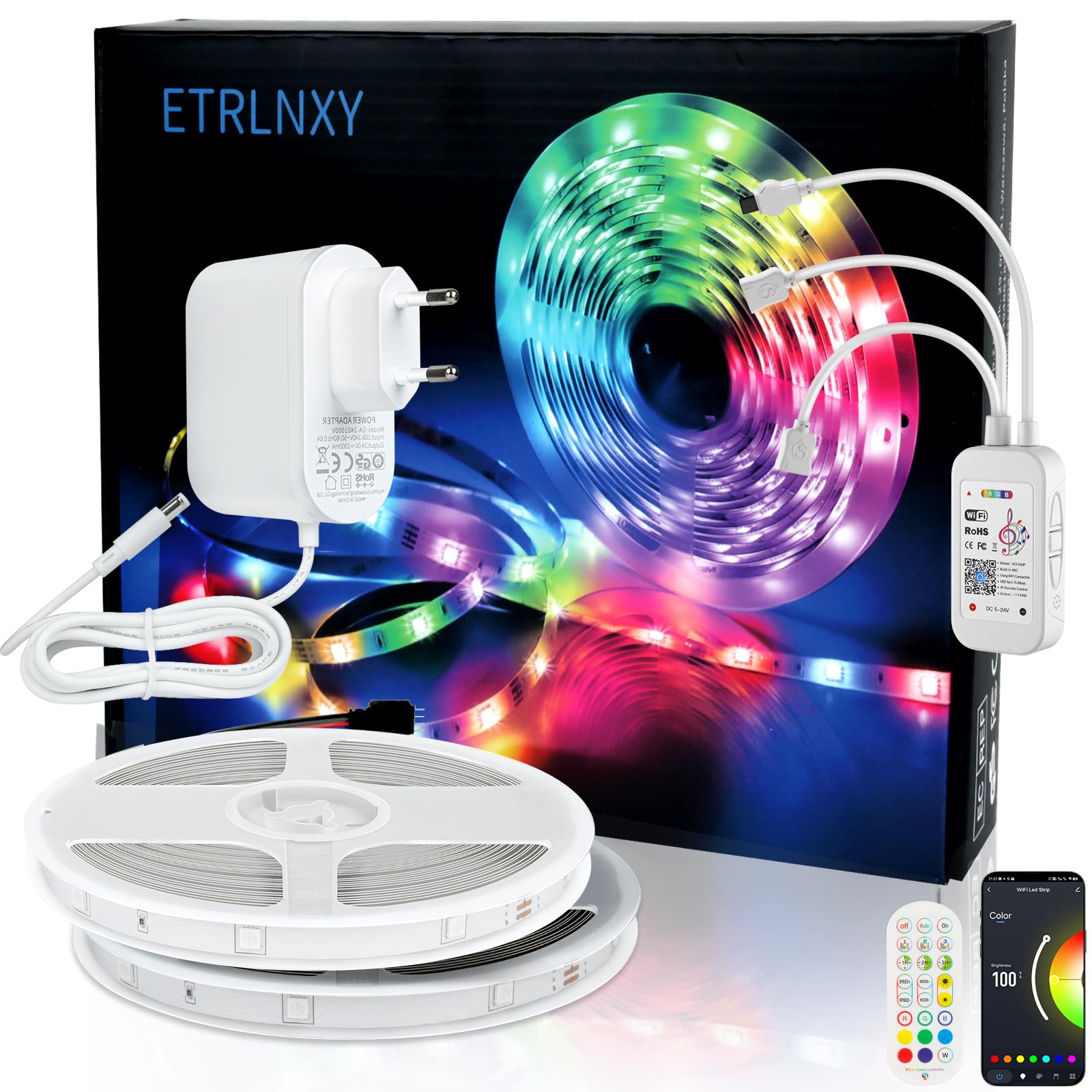 WiFi Striscia LED 30 Metri, RGB Smart Strisce LED con Telecomando, tuya App Controllato, Sincronizza con la Musica, Funziona con Alexa Google Assistant, Luci LED Colorate per Casa,Cucina,Bar