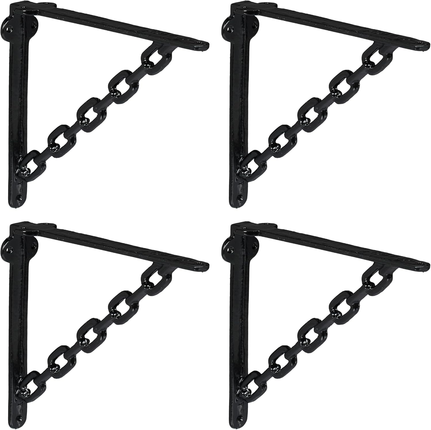 Relaxdays Shelf Brackets, Set of 4, Cast Iron, Chain Motif, Angle Shelf Brackets, H x W x D: 18.5 x 4 x 22 cm, Shelf Brackets, Black