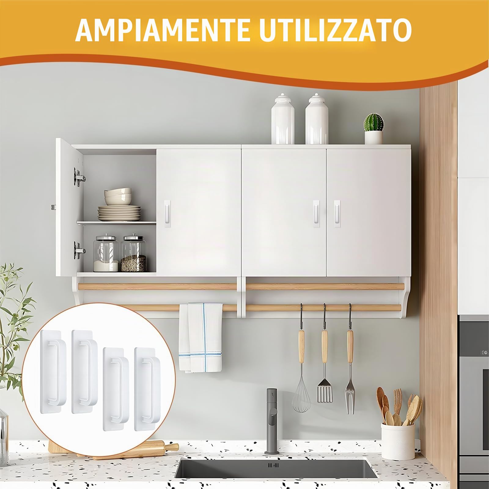 4 pezzi autoadesivi maniglie bianche, maniglia porta scorrevole, armadio da 10 x 2,5 cm, senza foratura, esterni, maniglie per mobili per armadi da cucina, armadi, finestre