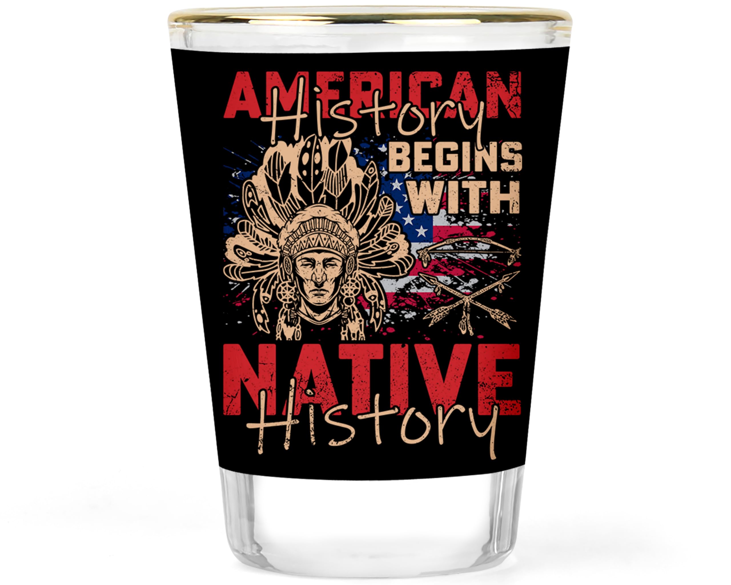 Native American Shot Glass Indigenous People Glasses Glassware Art Heritage American Indian Shot Glasses Tribal Novelty Collectible Barware History 1.5 ounce Gold-rimmed Shoot Shotglass Shots