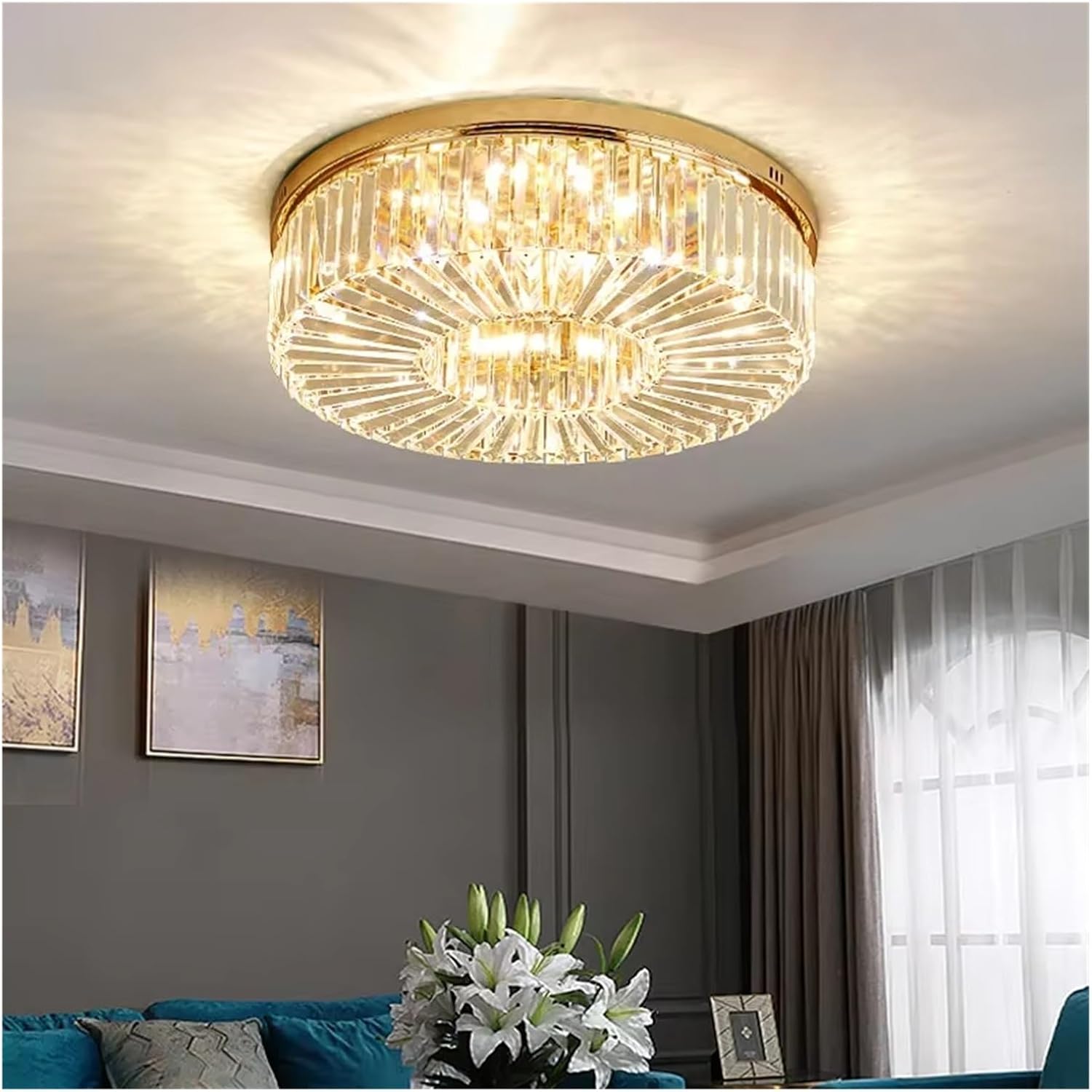 Gold Modern Chandelier Lighting Home Decoration Luxury Crystal Living Room Ceiling Light Dimmable Luster Ring Led Light Fixture ﻿,Indoor Illumination