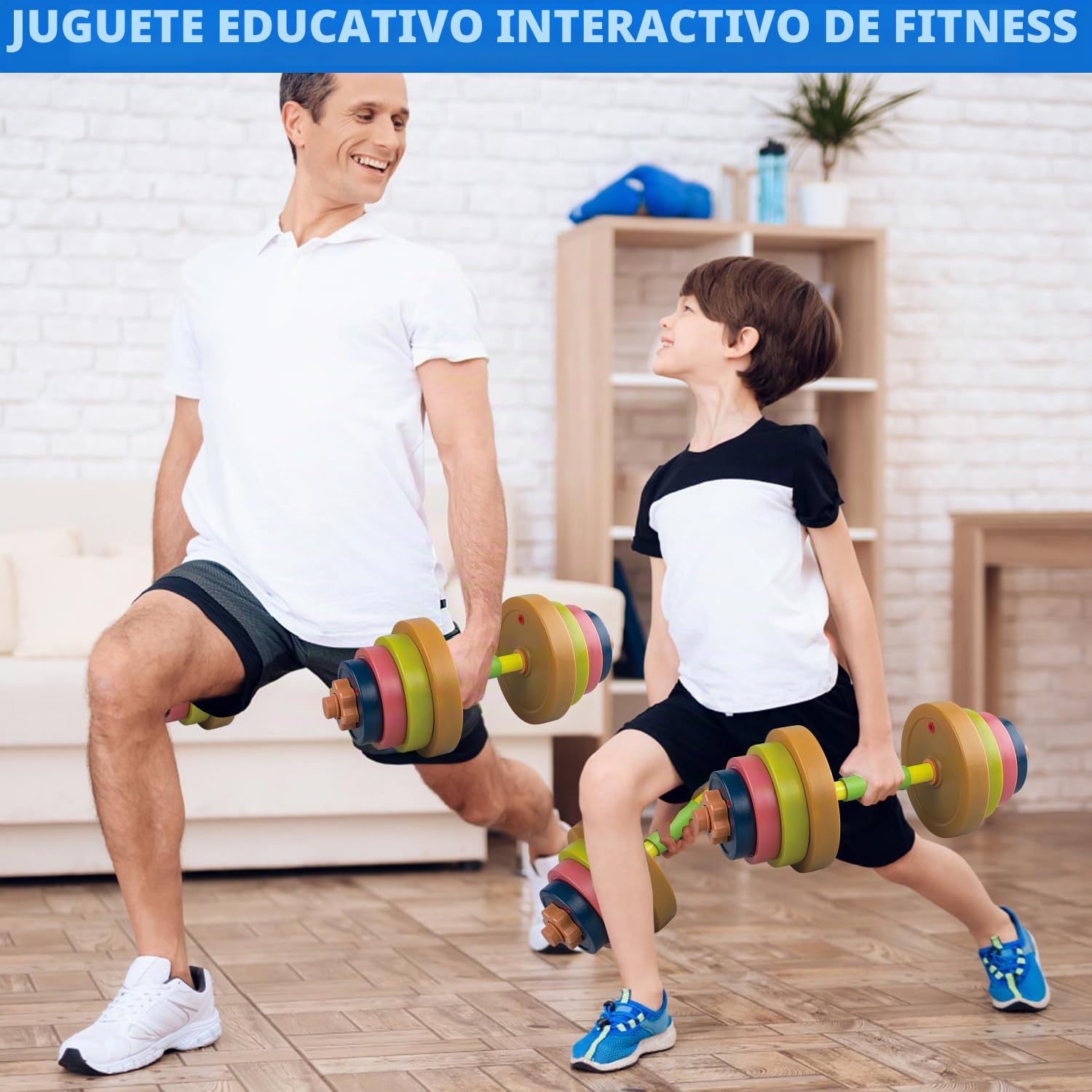 Kids Gym Weights Set for Home - Barbell and Dumbbell Gym Equipment, Toddler Beginner Workout Toy for Pretend Play Lifting Exercise & Fitness - Adjustable Fill with Sand or Water