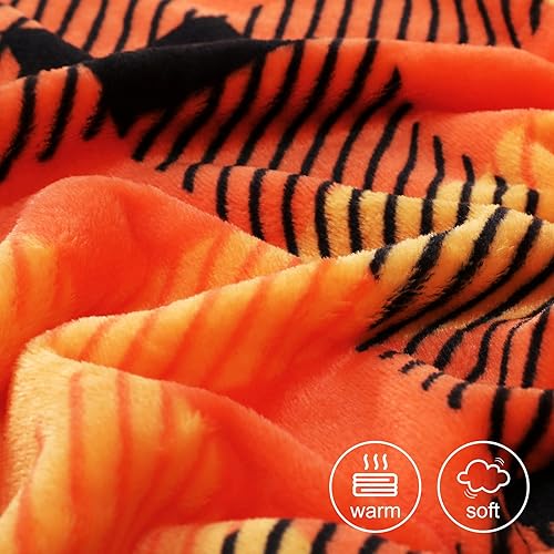 Miniatura 5 de BOBOR Manta de lana cuadriculada, manta decorativa de franela a cuadros naranja y negro para Halloween, esponjosa, afelpada, suave, acogedora,