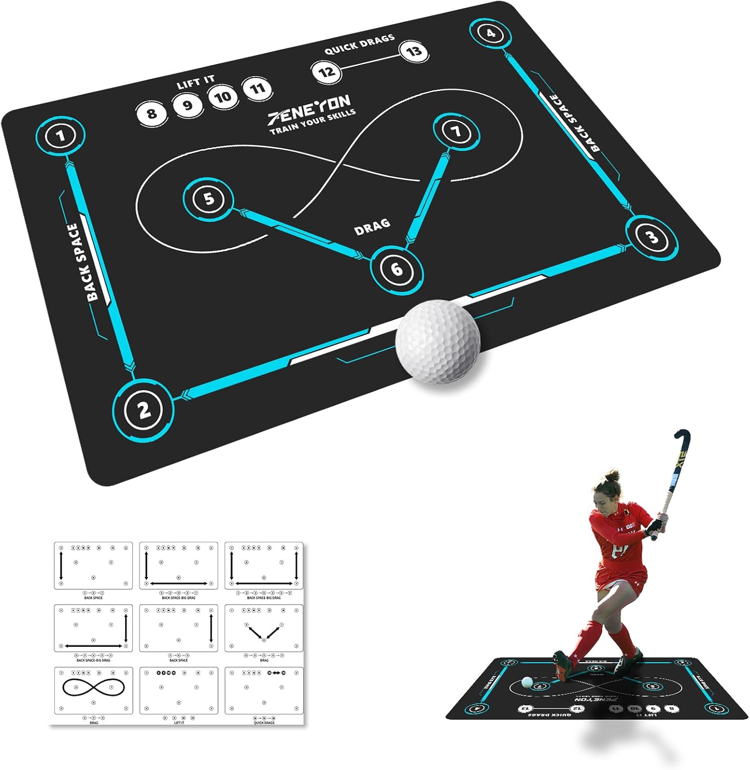 (59 * 35.4IN) Hockey Training Mat | Indoor/Outdoor Field Hockey Equipment for All Ages,Anti-Slip and Quiet Surface,The for Hockey Training Enthusiasts