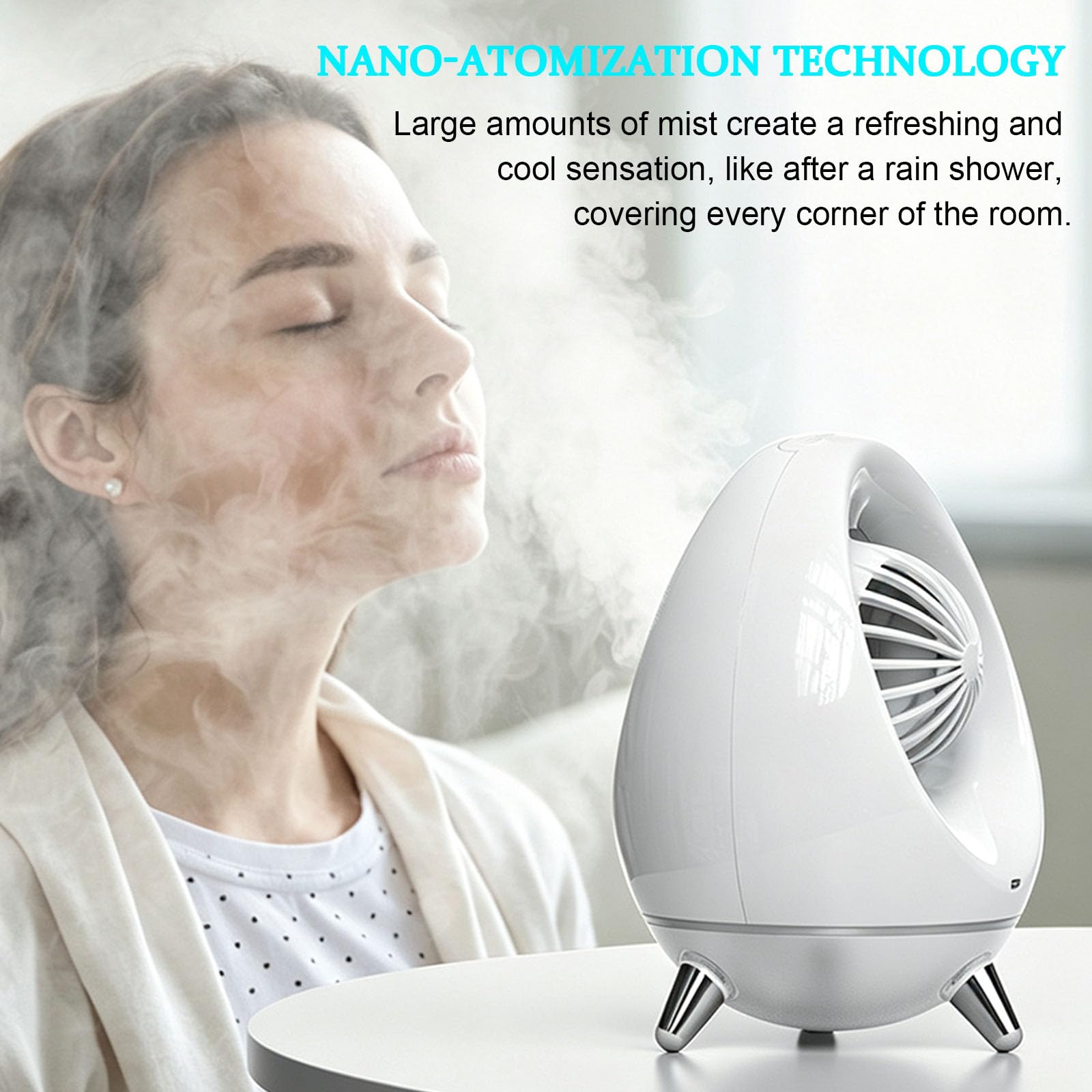 Condizionatore Portatile con Doppia Nebbia, Raffrescatore d'Aria 4 velocità | Mini Ventilatore da Tavolo con Luci LED, Silenzioso, Serbatoio 300ml, Autonomia Fino a 6 Ore, per Camera/Scrivania