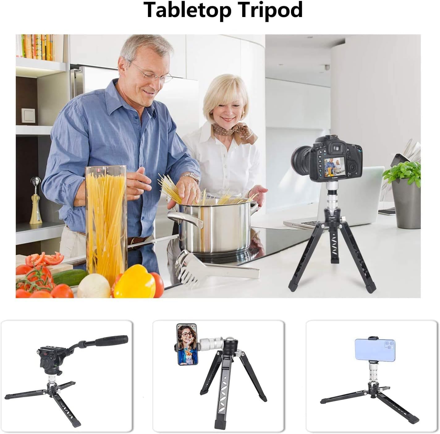 Cayer Mini treppiede da tavolo, treppiede 3 piedi SV5 Supporto per treppiede in alluminio per monopiedi con vite di montaggio da 3/8 "-16