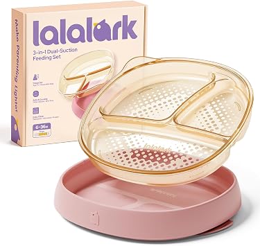 lalalark 3-in-1 Baby Suction Plates for Toddlers 6-36 Months - Premium Bottle-Grade PPSU Silicone Divided Dishes, Stage-Based Self-Feeding Supplies, Microplastic-Free & BPA-Free, Microwave Safe