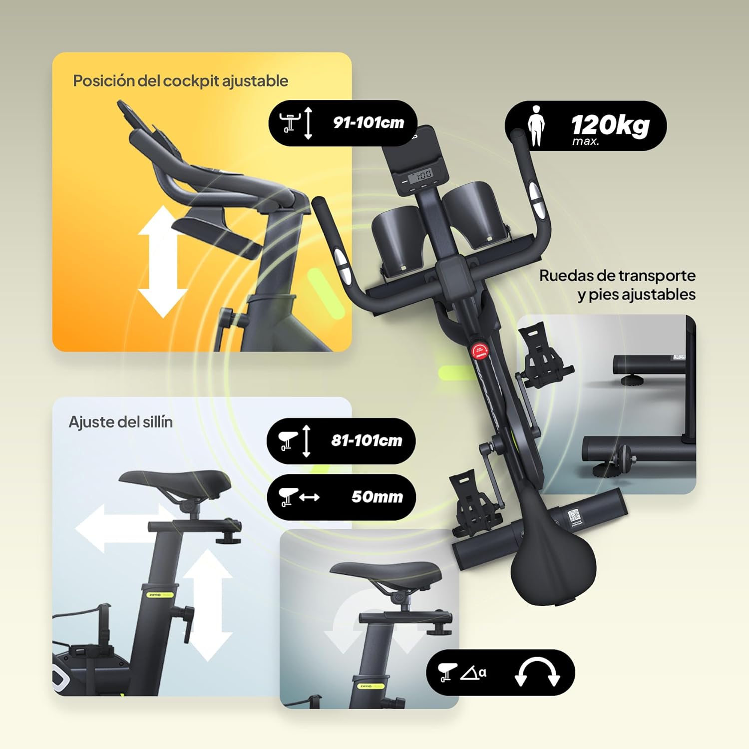 Adjustable seat and handlebar on ZIPRO MODO Exercise Bike