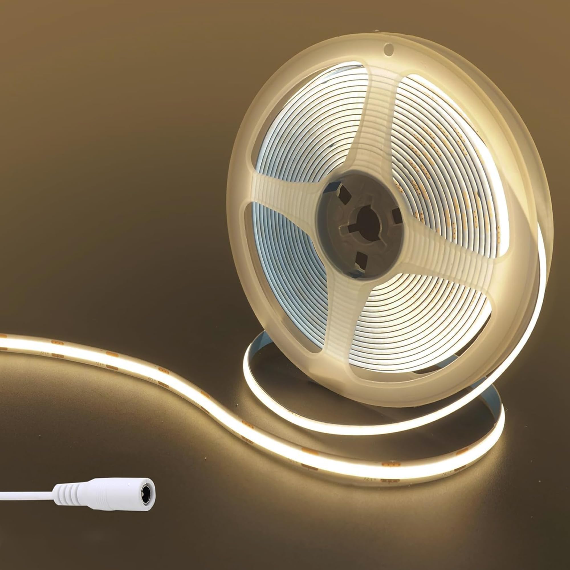 Clearhill 12V COB LED Strip Lights with 5521DC Female Connectors(No Power Supply),16.4FT/5M,Warm White 3000K,320LEDs/M,8mm Width,CRI80,Electroplated Single-sided Panel,10W/M,IP20,for Indoor Decoration