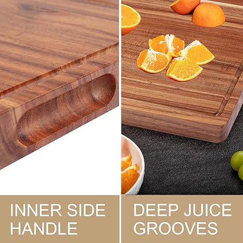 Miniatura 3 de Tabla de cortar de madera de acacia grande de 20 pulgadas de grosor, tabla de cortar de madera reversible para cocina, tabla de embutidos con ranura