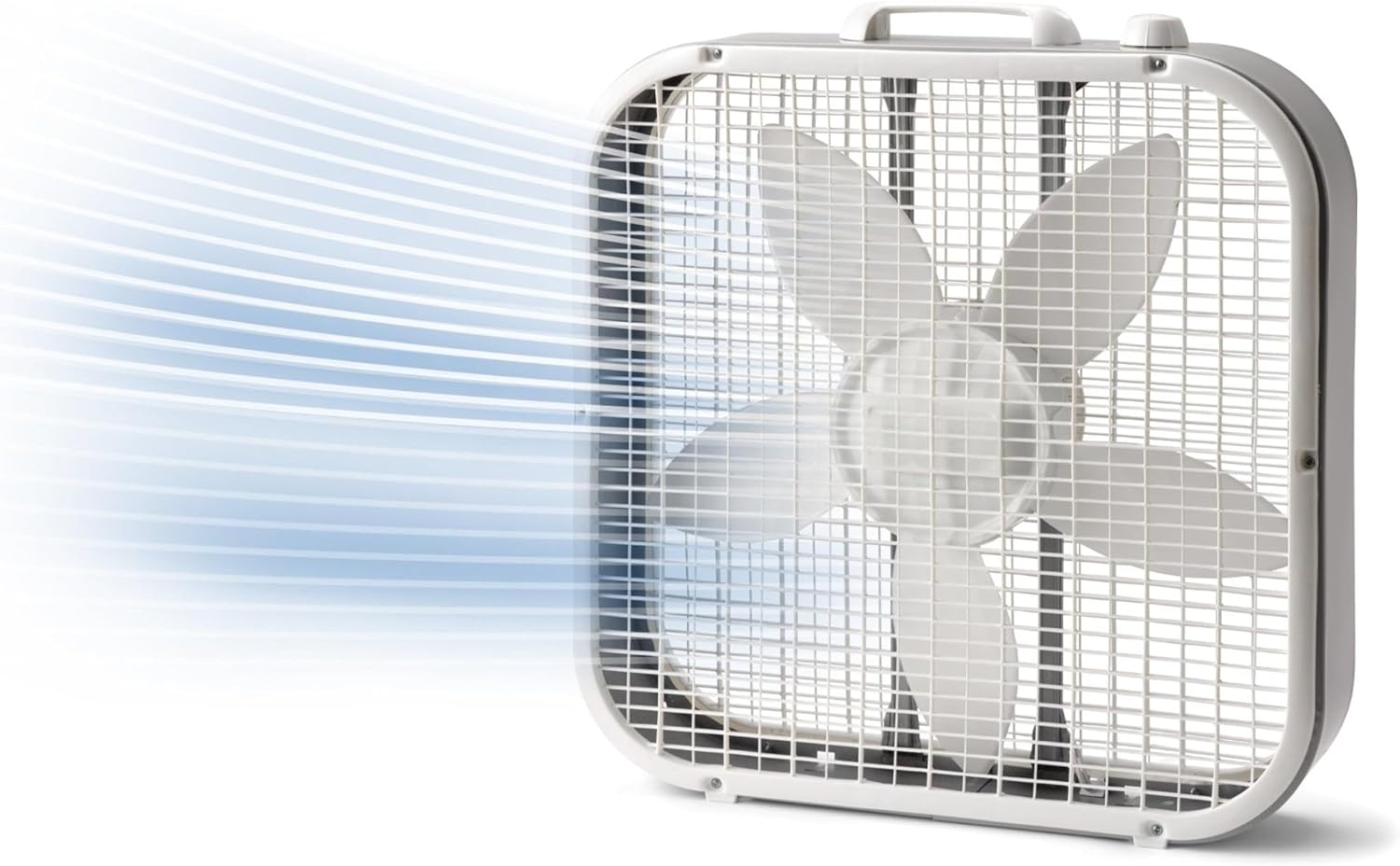 White 20" Classic Box Fan with Weather Resistant Motor, 3 Speeds, 22.5" H, Compact Cooling Fan for Bedroom, Living Room Dorm