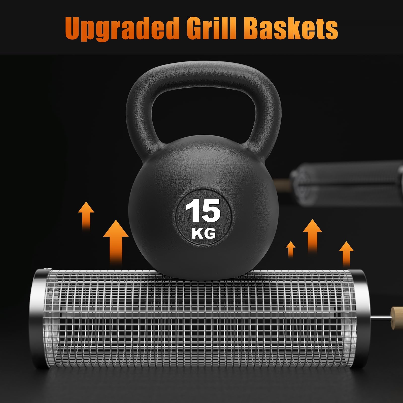 Cestas de parrilla con ruedas para parrilla al aire libre, 2 cestas para parrilla de barbacoa, juego de accesorios para parrilla de barbacoa de acero inoxidable, herramientas de cocina de picnic para 7