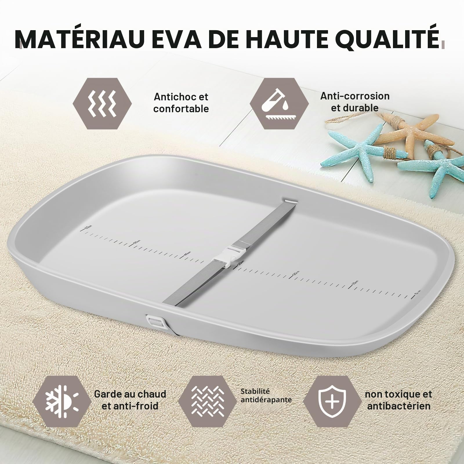 Matelas à langer portable MLRYH en EVA pour langer et commode, imperméable, doux, léger, design ergonomique pour bébé, gris