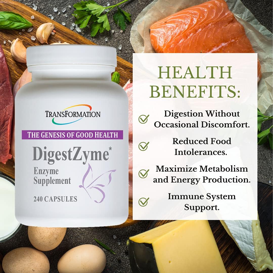 TRANSFORMATION THE GENESIS OF GOOD HEALTH Enzymes Natural DigestZyme Supplement Formula for Overall Health, Nutrient Absorption, Support Digestion During Pregnancy & Lactation, Children's Digestive