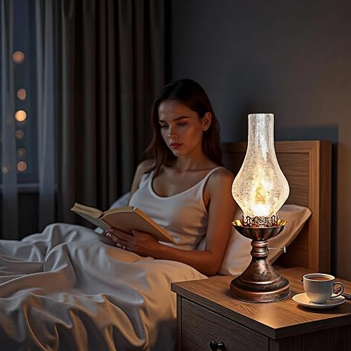 Miniatura 6 de Vintage Table Lamp - 3 Modes Dimmable Retro Rustic Desk Lamp with Crackle Glass Shade, Antique Victorian Style, E26 Bulb Included, Ideal for