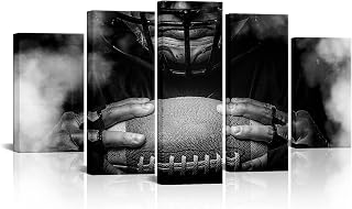 sechars Large 5 Piece Black and White Sport Wall Art American Football Player Pictures Canvas Prints for Gym Boys Bedroom Decoration Framed Artwork Ready to Hang