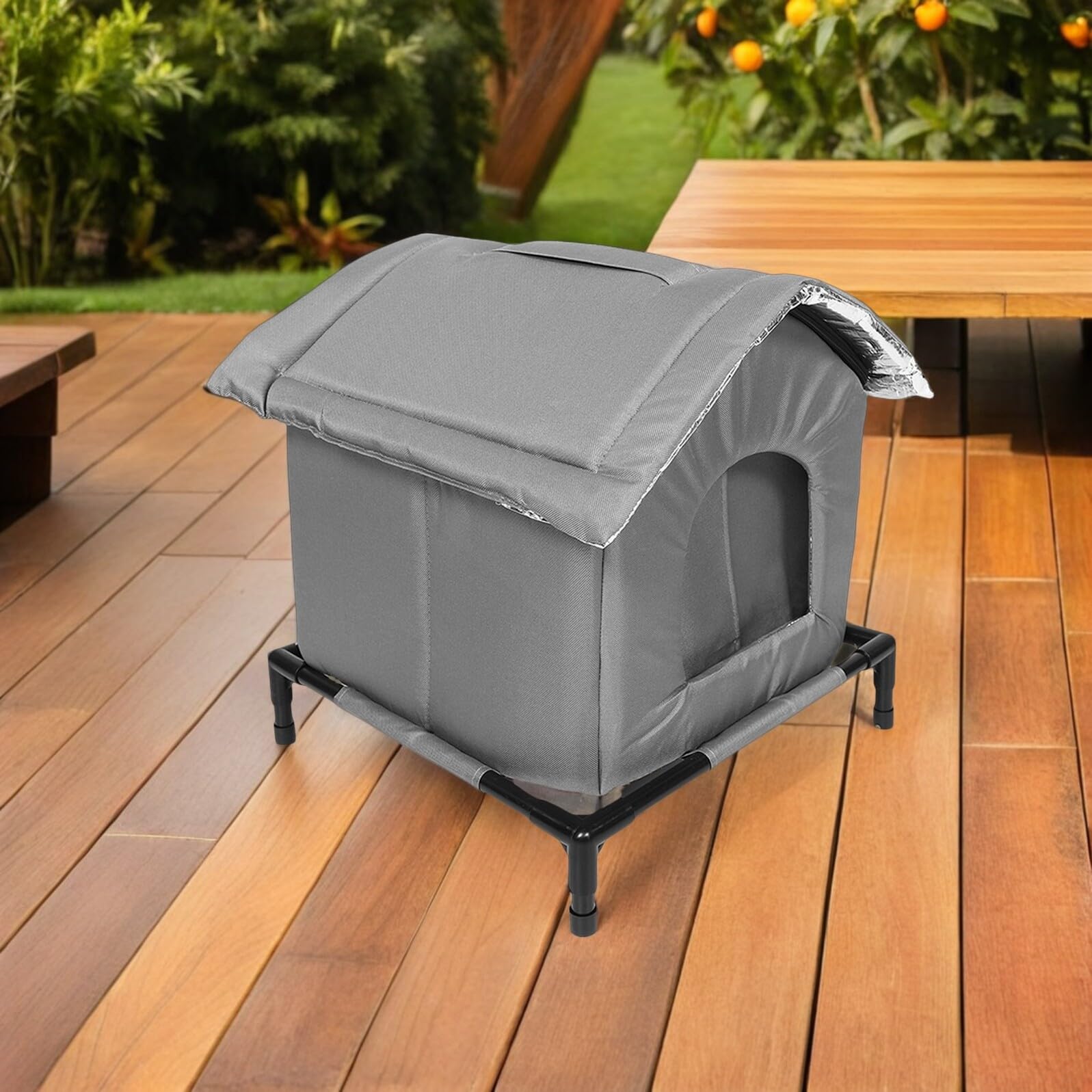 Abaodam Niche à Chat Extérieure Étanche Et Isolée en Tissu Imperméable, Petite Taille Grise, Abri Fermé Protecteur pour Chats Errants, Refuge Hivernal pour Espaces Extérieurs Et Jardins