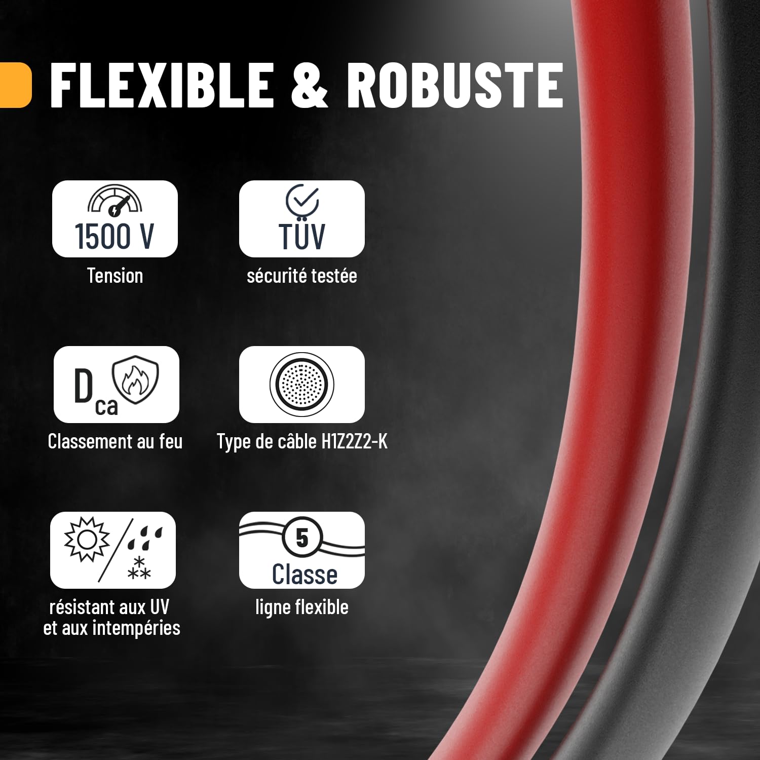 ABSINA 10 Mètre Cable Solaire 4mm2 H1Z2Z2-K Noir & Rouge | Lot de 2 - résistant aux UV