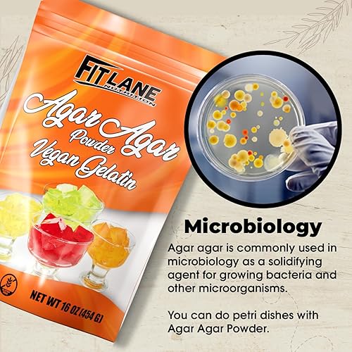 Miniatura 5 de Agar Agar Polvo Gelatina Vegana (Vegetariana) Sin OMG, sin gluten y rico en nutrientes. Bolsa de 16 onzas, sin sabor.