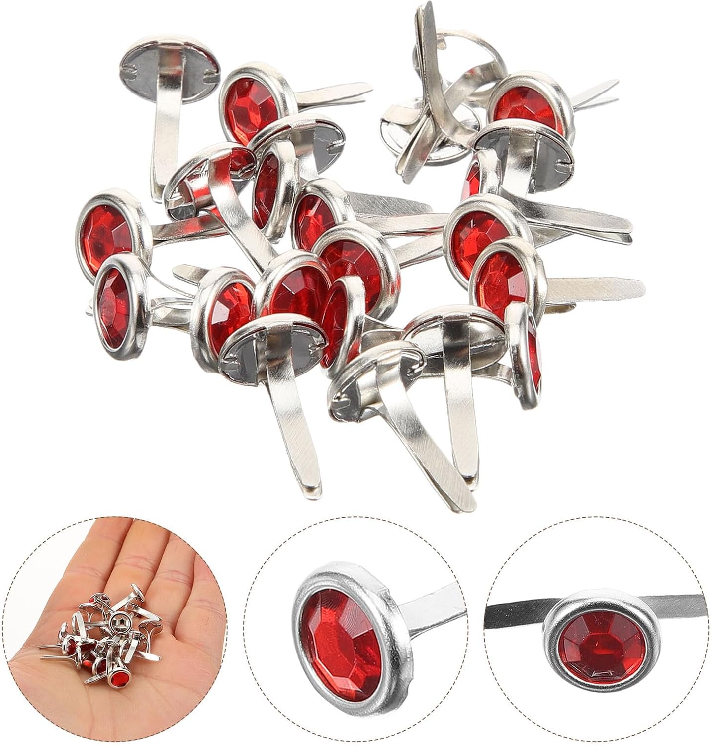 ARTIBETTER 100pcs Round Brads Fasteners for DIY Crafts Craft Brads with Rhinestones Metal Two-Prong Paper Fasteners for Scrapbooking Greeting Cards Photo Albums and Decoration