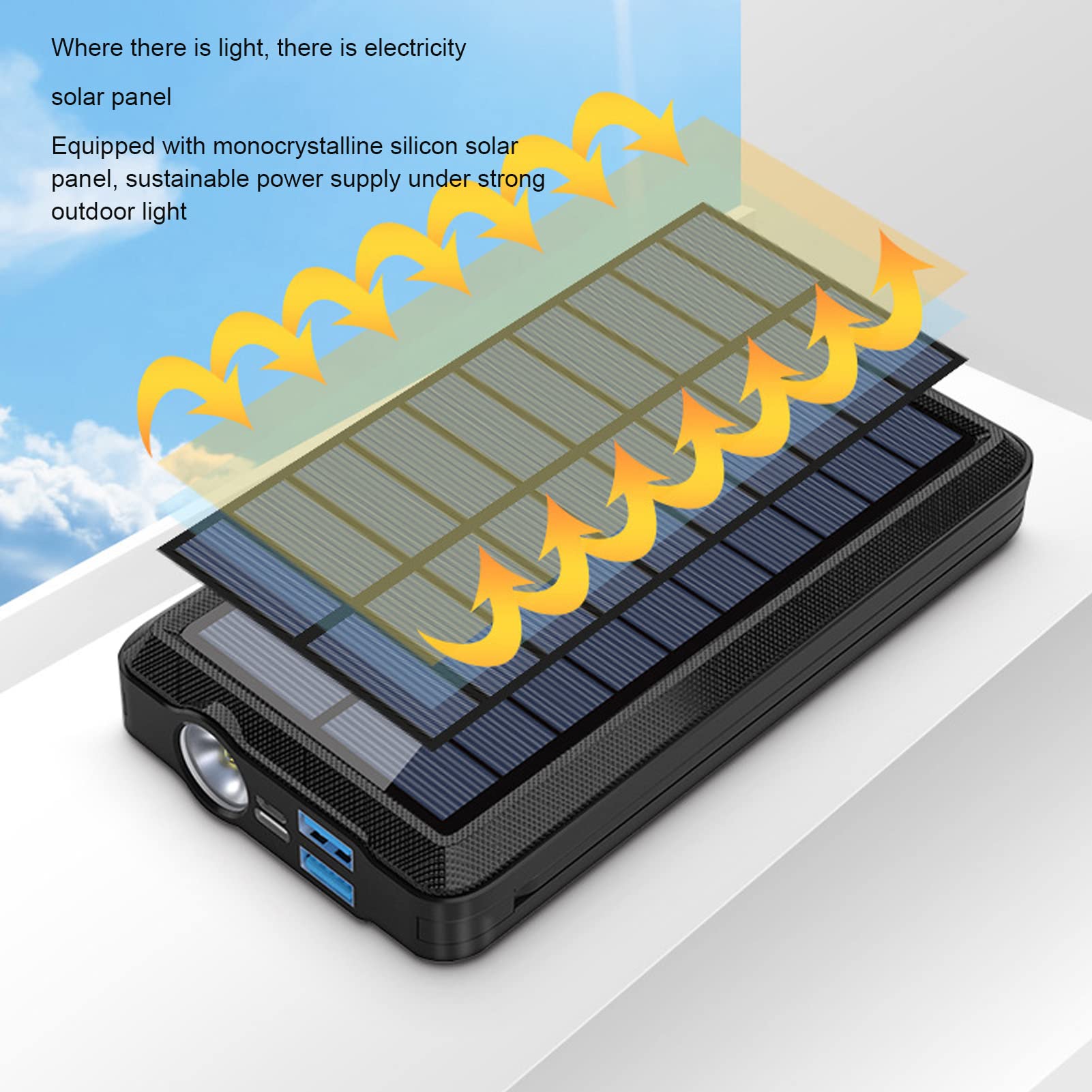 Marhynchus 30000 MAh Solar Power Bank z 4 Kablami o Dużej Pojemności Solarnej ładowarki Solarnej do Codziennych Podróży na świeżym Powietrzu, Wyposażone w Panele Słoneczne, światło LED,
