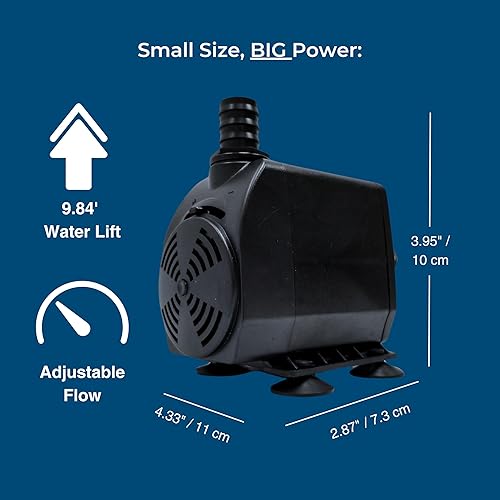 Miniatura 7 de Teamson Home Bomba de agua sumergible ajustable de 635 GPH de 50 W con un cable de alimentación de 6 pies y 3 boquillas diferentes para peceras,