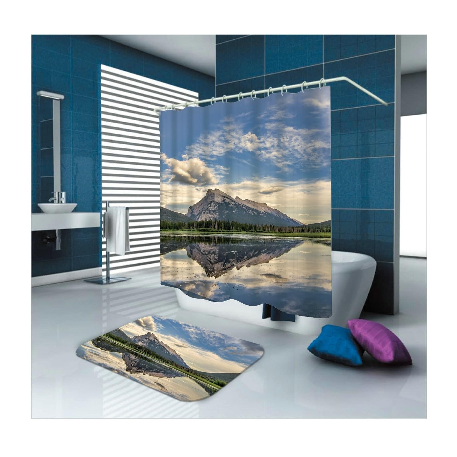 Rideau de douche imperméable anti-éclaboussures bleu vert 165 x 200 cm pour baignoire
