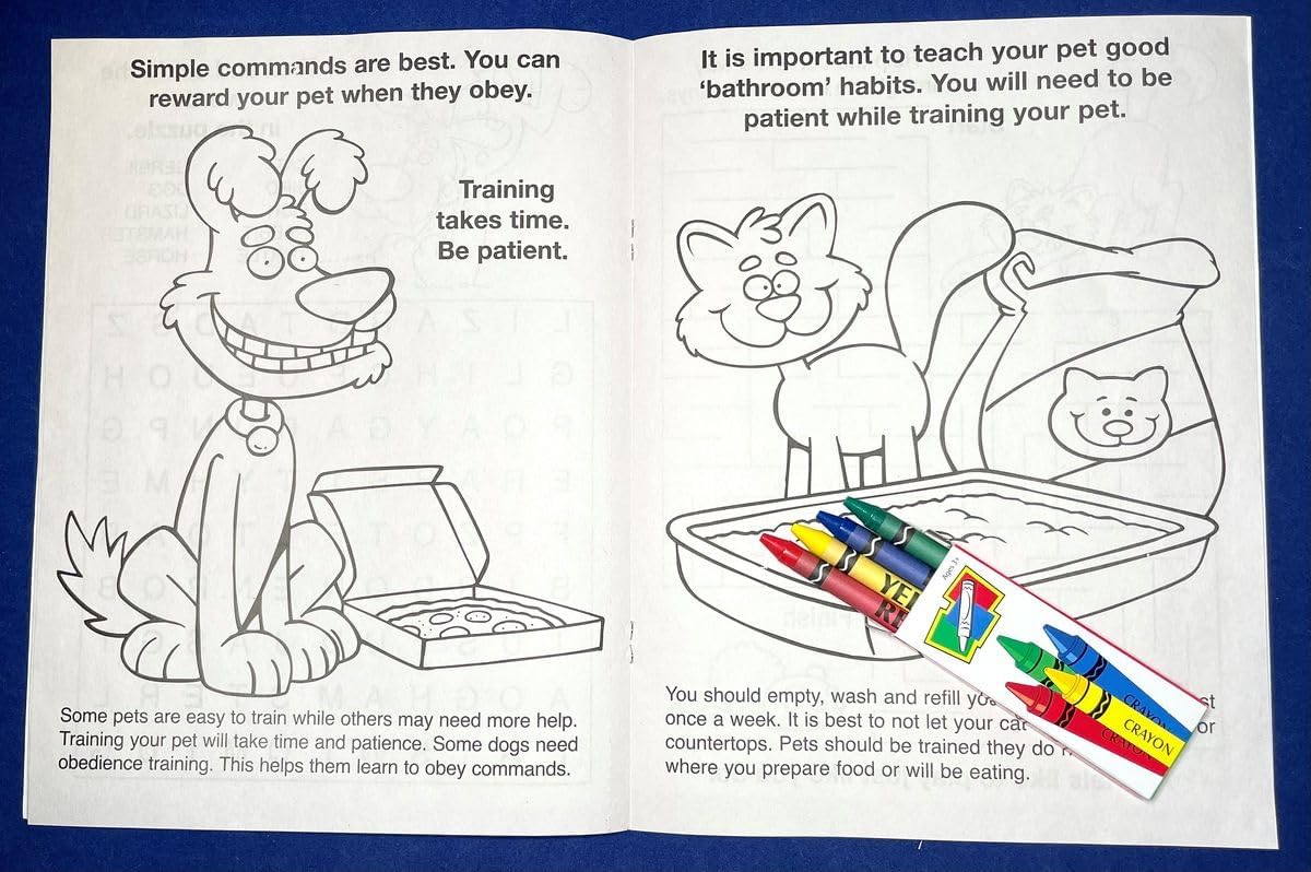 ZOCO – Healthy Pets Coloring & Activity Books (25 Bulk Pack, With Crayons) – Pet Care Education with Fun Games & Activities – Veterinarian Handout for Kids