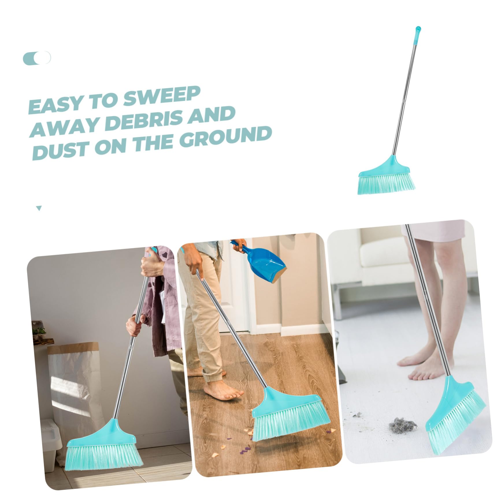 minkissy Floor Wiper Floor Cleaning Broom Floor Sweeping Broom Garbage Cleaner Angle Broom Household Broom Outdoor Broom Home Broom Office Cleaning Supplies Two Pieces Stainless Steel
