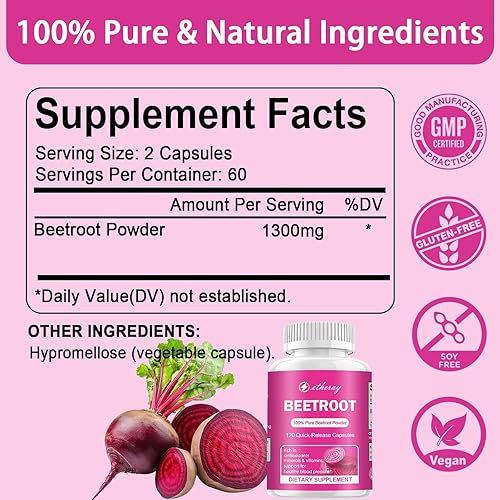 Miniatura 2 de Cápsulas de polvo de raíz de remolacha, remolacha 120 cápsulas - 60 días de suministro