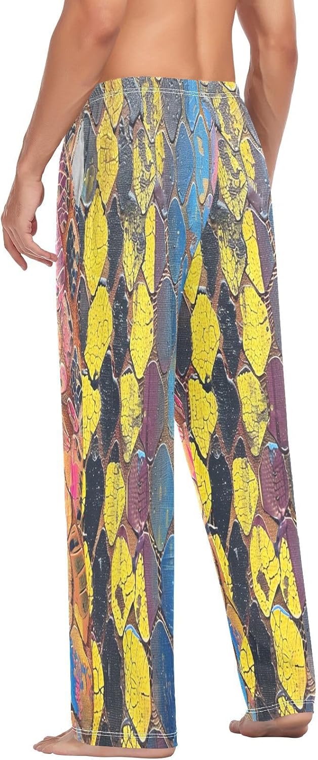 ALAZA Snake Skin Print Oil Painting Men's Pajama Pants Men Cotton Pajama Bottoms with Pockets, S