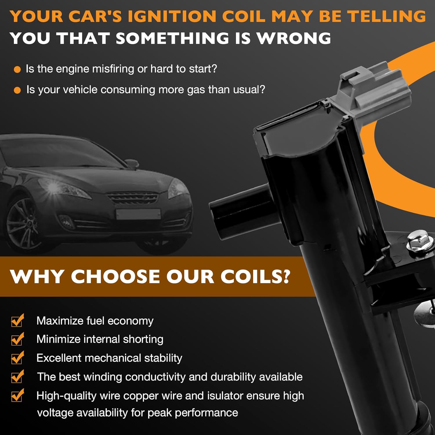 UF640 Ignition Coils Pack & Iridium Spark Plugs & Wire Compatible with Dodge Dakota Durango Nitro, Jeep Commander Grand Cherokee Liberty, Mitsubishi Raider 3.7L V6 Repalce# GN10457 5C1709