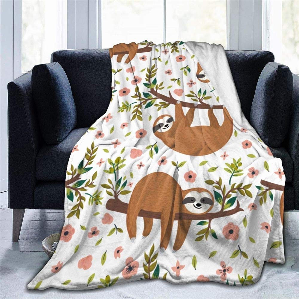 Chickwin Bed Throw Flannel Blankets, 3D Cute Animal Print Microfiber Lightweight Cozy Fluffy Warm Home Bed Cover Bedspread All Season for Adults Couple Couch/Sofa Bed (150x200cm,Yellow Sloth)