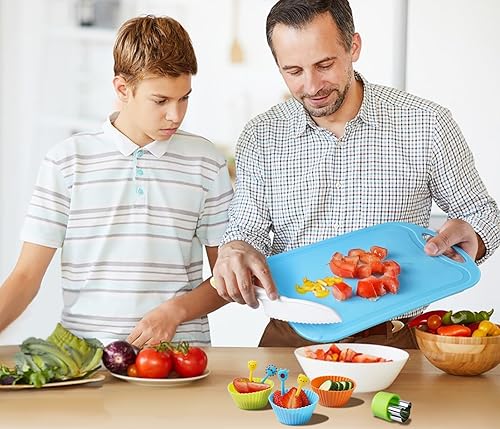 Miniatura 7 de Juego de cuchillos para niños para cocina real, juego de cuchillos para niños pequeños con tabla de cortar, cuchillo seguro para niños, pelador,