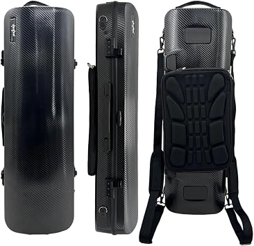 Vetimobato Carbon Fiber Violin Case 4/4 Full Size Lightweight Hard Shell with Backpack Straps Detachable Music Pocket Bow Holders Accessory Compartment Black Braided Carbon Fiber with Lock