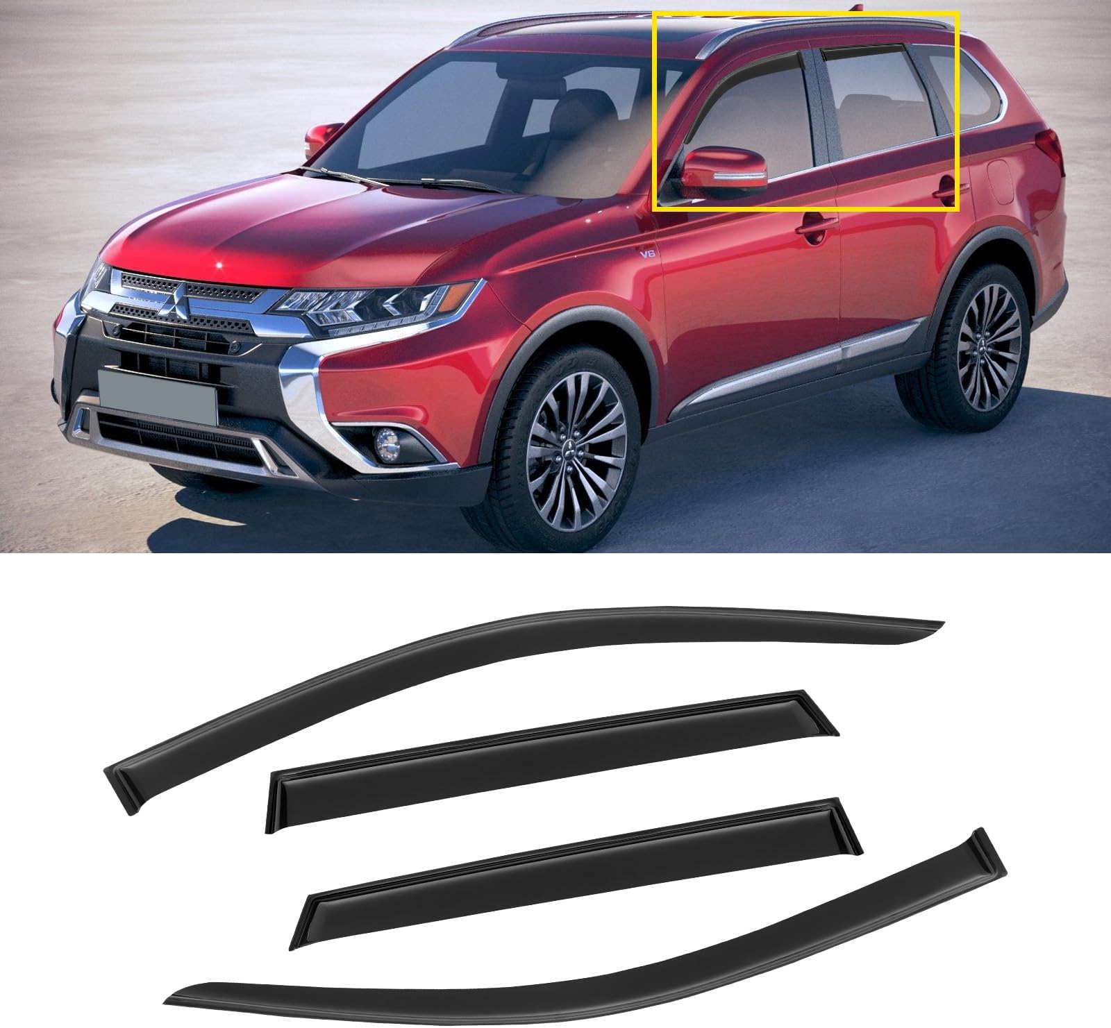Window Visor for 2011-2023 Mitsubishi Outlander Sport/ASX, Out-Channel Rain Guards Shields Vent Wind Shade Deflector Dark Smoke Ventshade Ventvisor for 11-23, Tape-On Outside-Mount, 4PCS