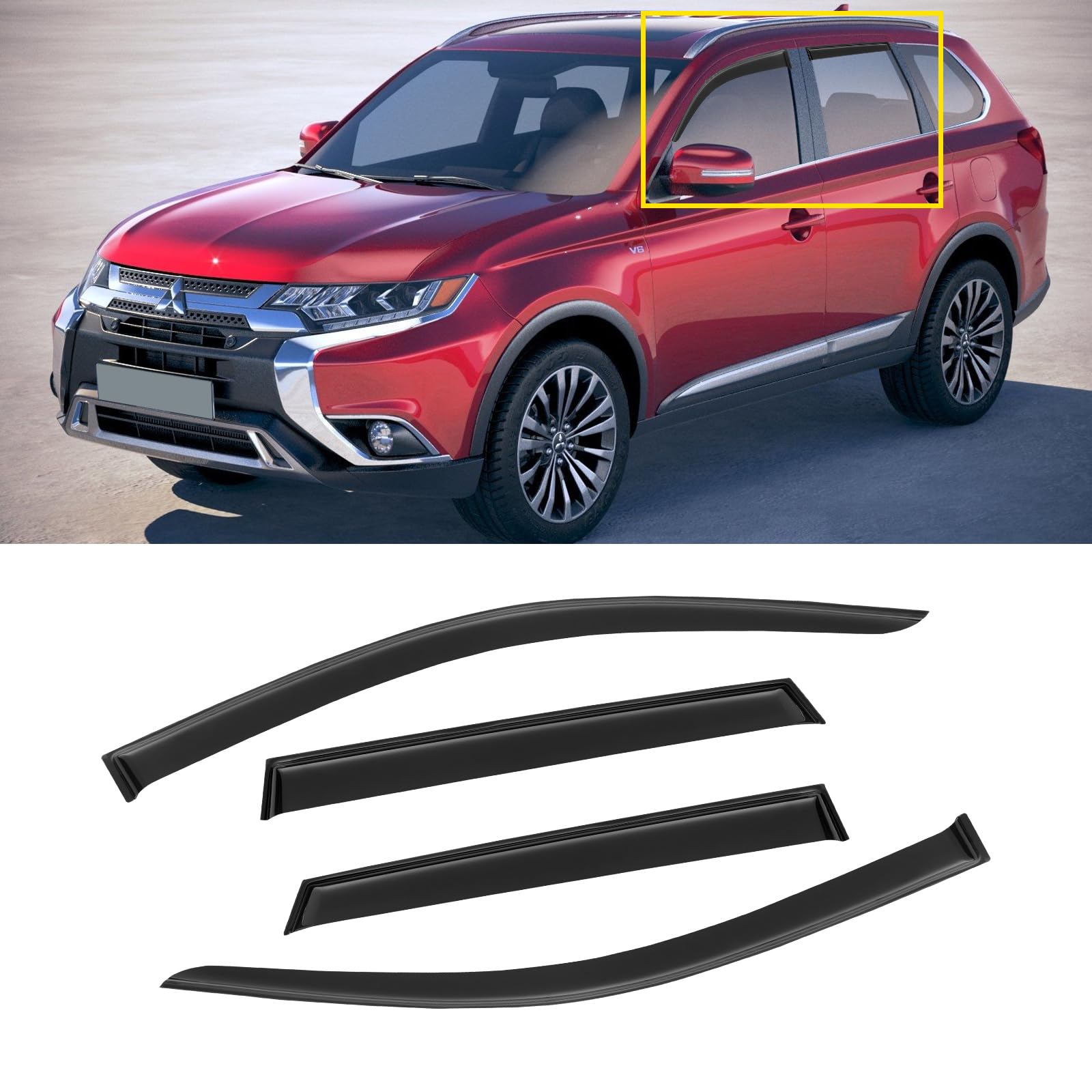 Window Visor for 2011-2023 Mitsubishi Outlander Sport/ASX, Out-Channel Rain Guards Shields Vent Wind Shade Deflector Dark Smoke Ventshade Ventvisor for 11-23, Tape-On Outside-Mount, 4PCS