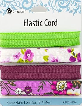 Cousin DIY Fold Purple Floral Patterns Wide Band Elastic Ribbon, Green/Pink