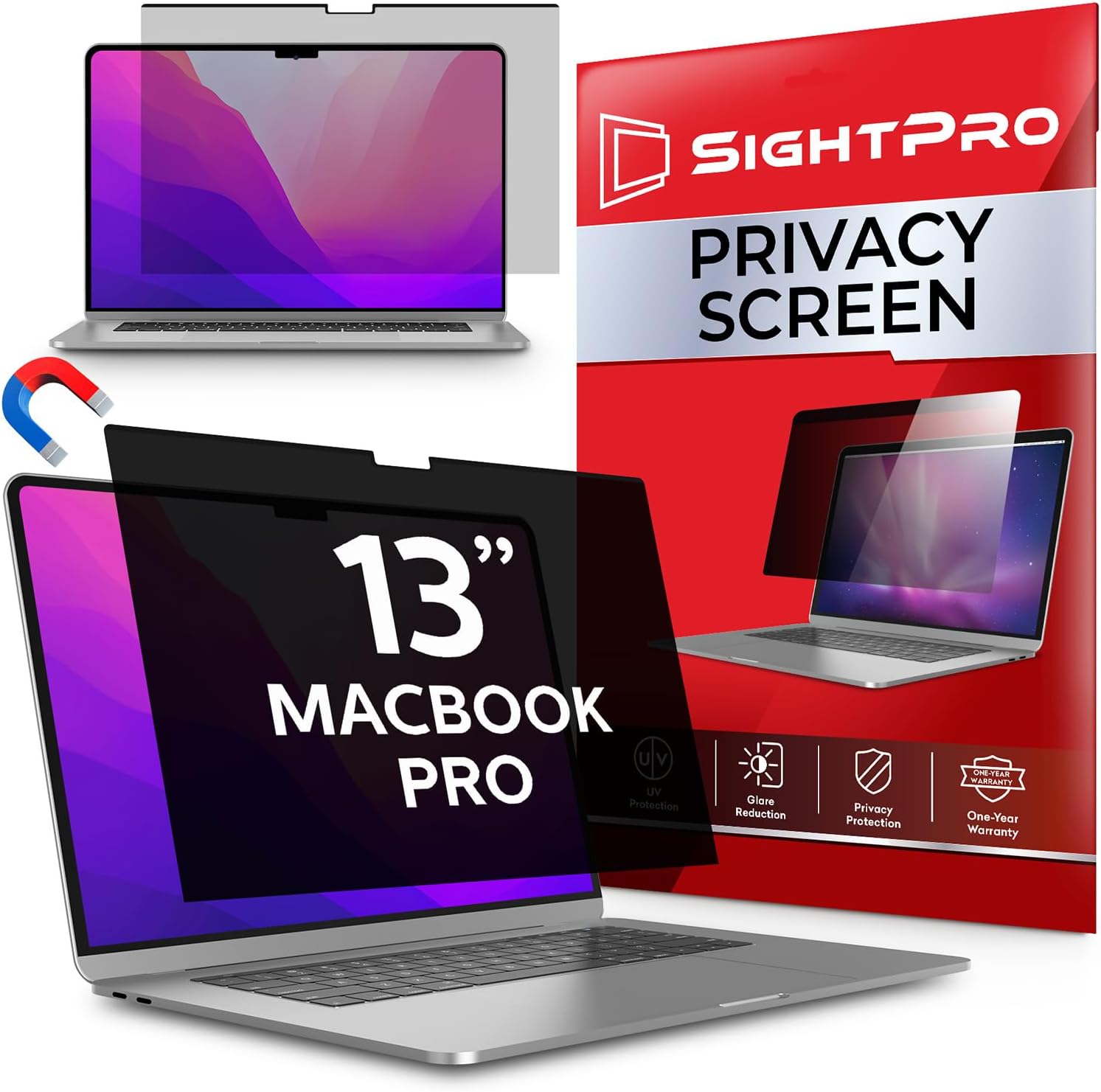 SightPro Magnetic Privacy Screen for MacBook Pro 13 Inch (2016, 2017, 2018, 2019, 2020, 2021, 2022, M1, M2) Patented Removable Laptop Privacy Filter Shield and Protector