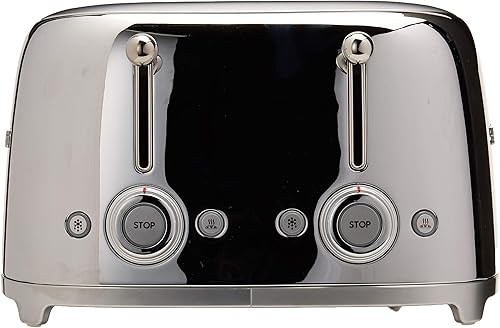 Miniatura 3 de Smeg Tostadora Estilo Retro Estético de los 50 de 4 Rebanadas 6 Preajustes Ranuras Extra Anchas Acero Inoxidable TSF03SSUS Acero inoxidable,Negro