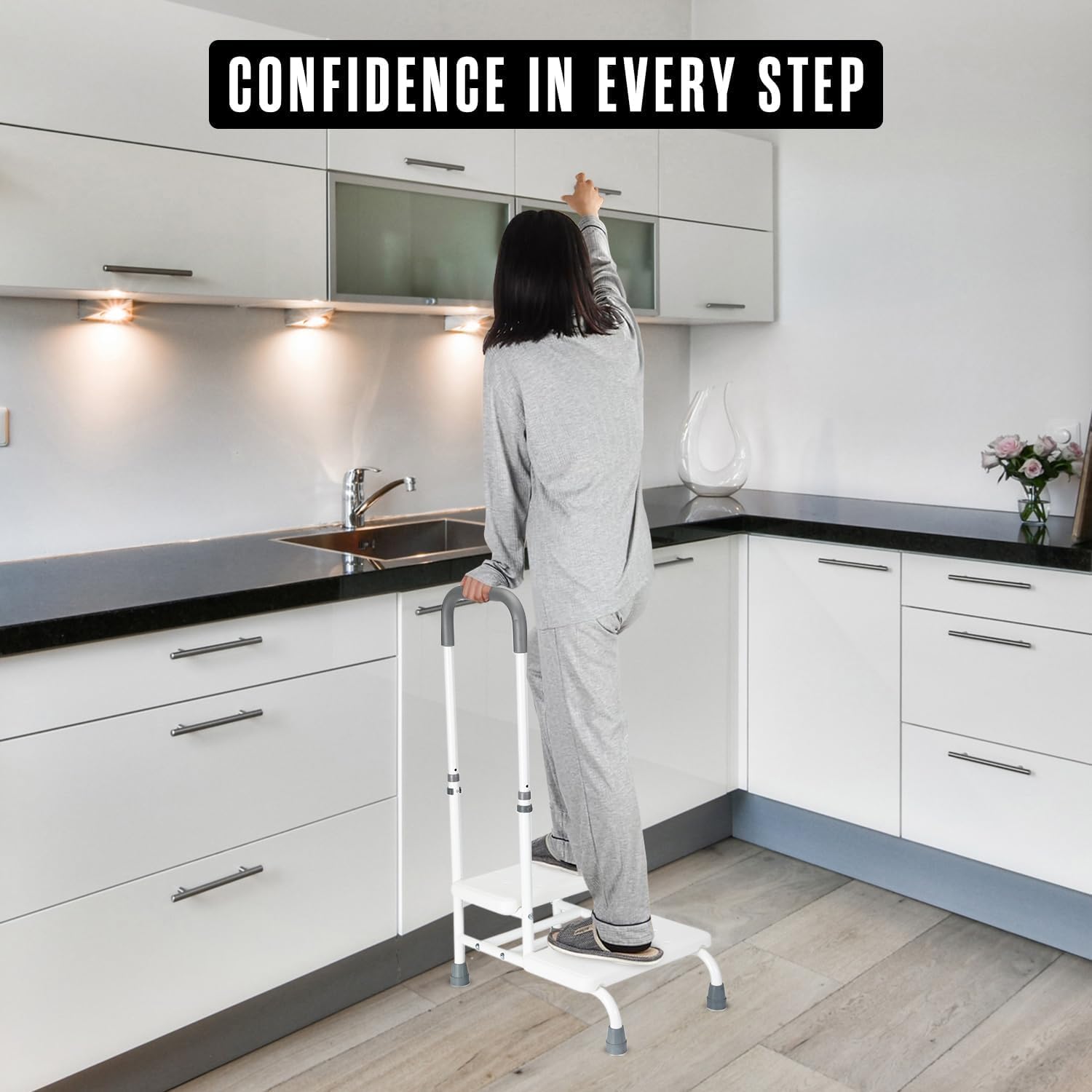 Houseables Mobility & Support Aids, Step Stool with Handle & Car Door Assist Handle for Seniors, Disabled & Adults, Safety Support for Home, Bath, Kitchen & Vehicle