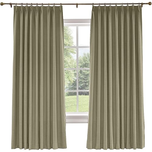 Drapifytex Extra Long Pinch Pleated Curtain Drapery Taupe Grey Faux Linen Blackout Loft Curtain, Bedroom Curtain Livingroom Curtain, 56 Inches Width by 120 Inches Length, Custom Custain