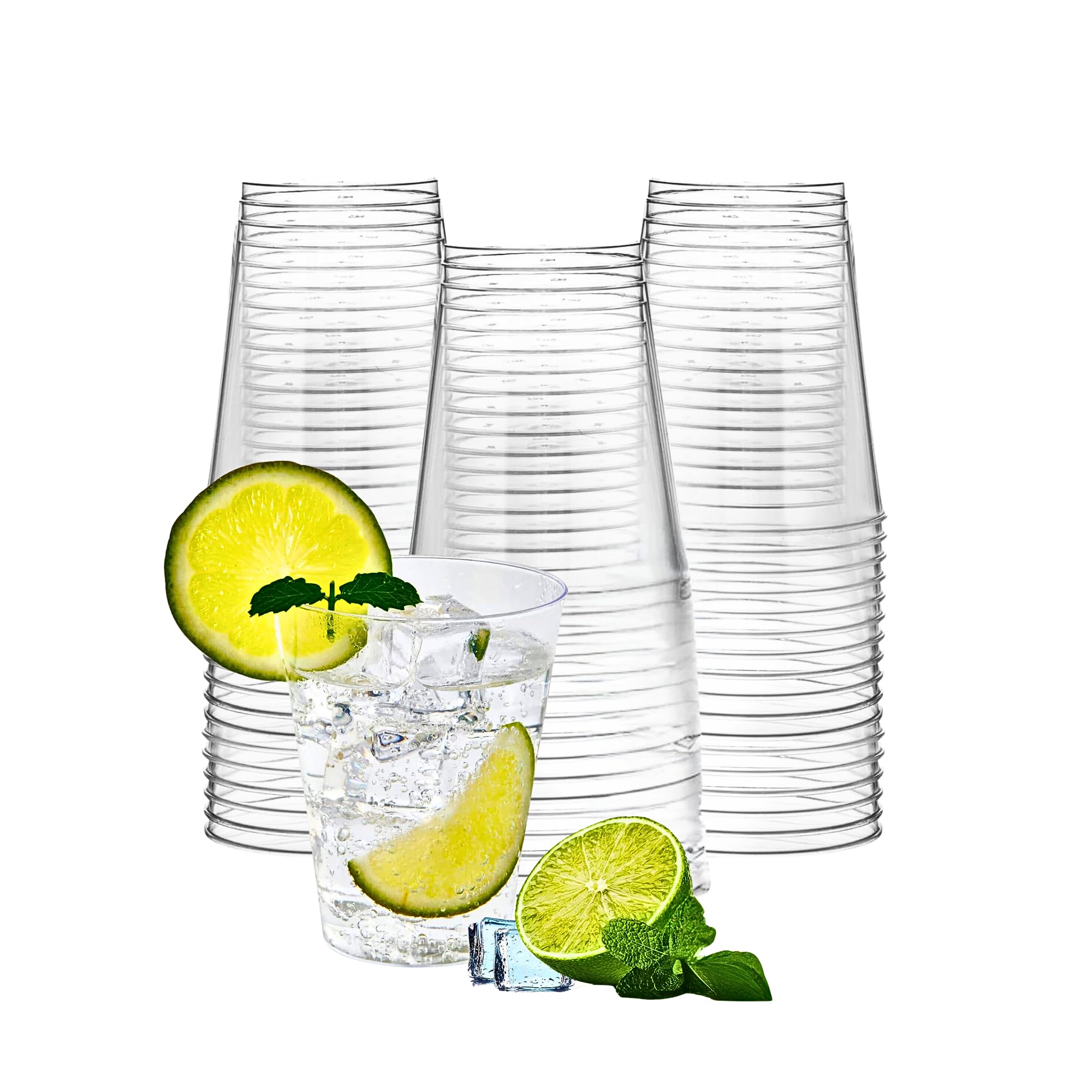 Green Direct 8 oz Clear Hard Plastic Tumbler Cups - Disposable Heavy-Duty Plastic Cups for Weddings, Cocktails, and Bars - Elegant, Transparent Drinkware - 100 Pack for Parties and Events