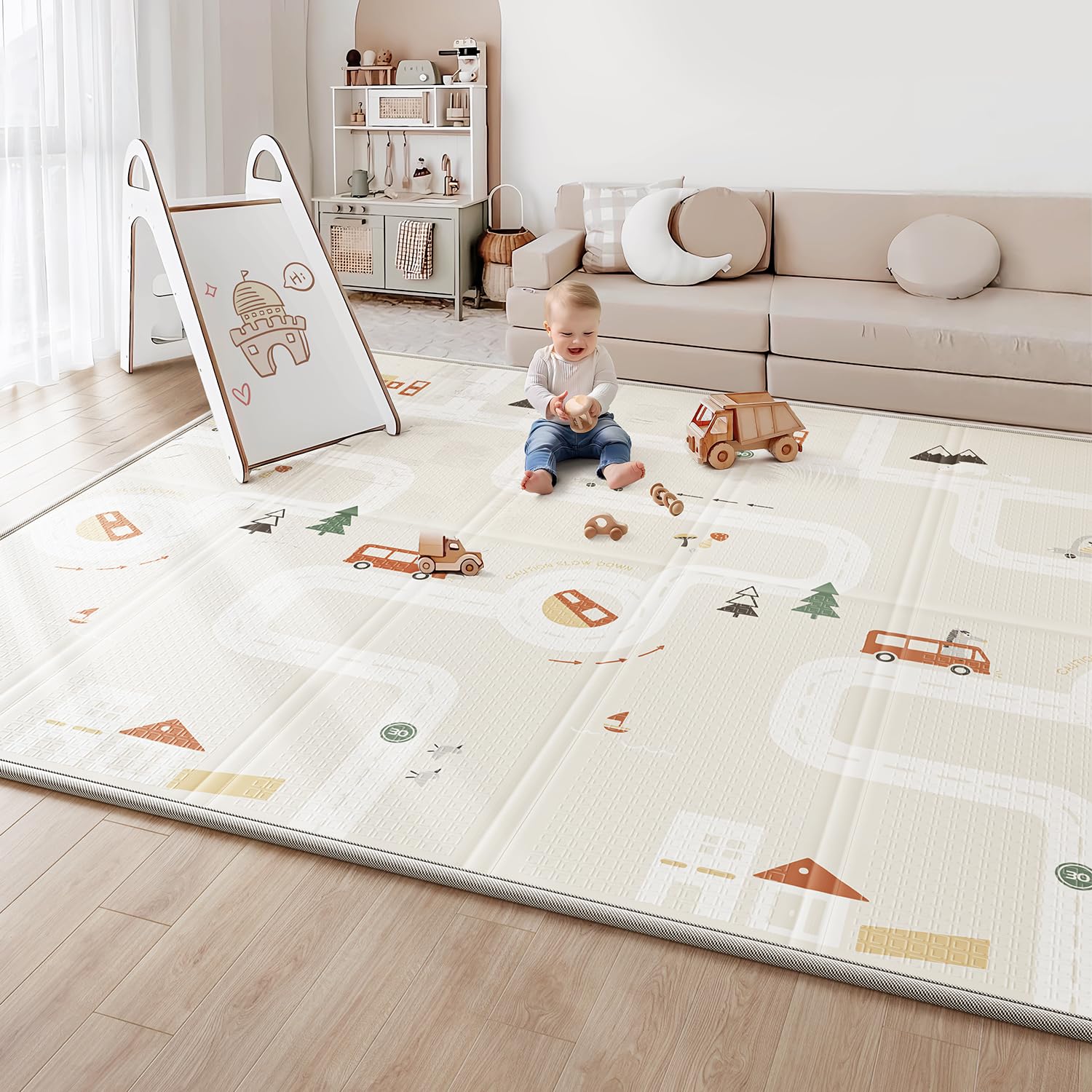 Baby Play Mat, Foldable&Waterproof Baby Play Mat for Floor, Reversible Foam Playmats for Babies Boy and Toddlers Infants, Edge Reinforcement Crawling Mat for Indoor&Outdoor&Travel(50*77*0.4) - Image 7