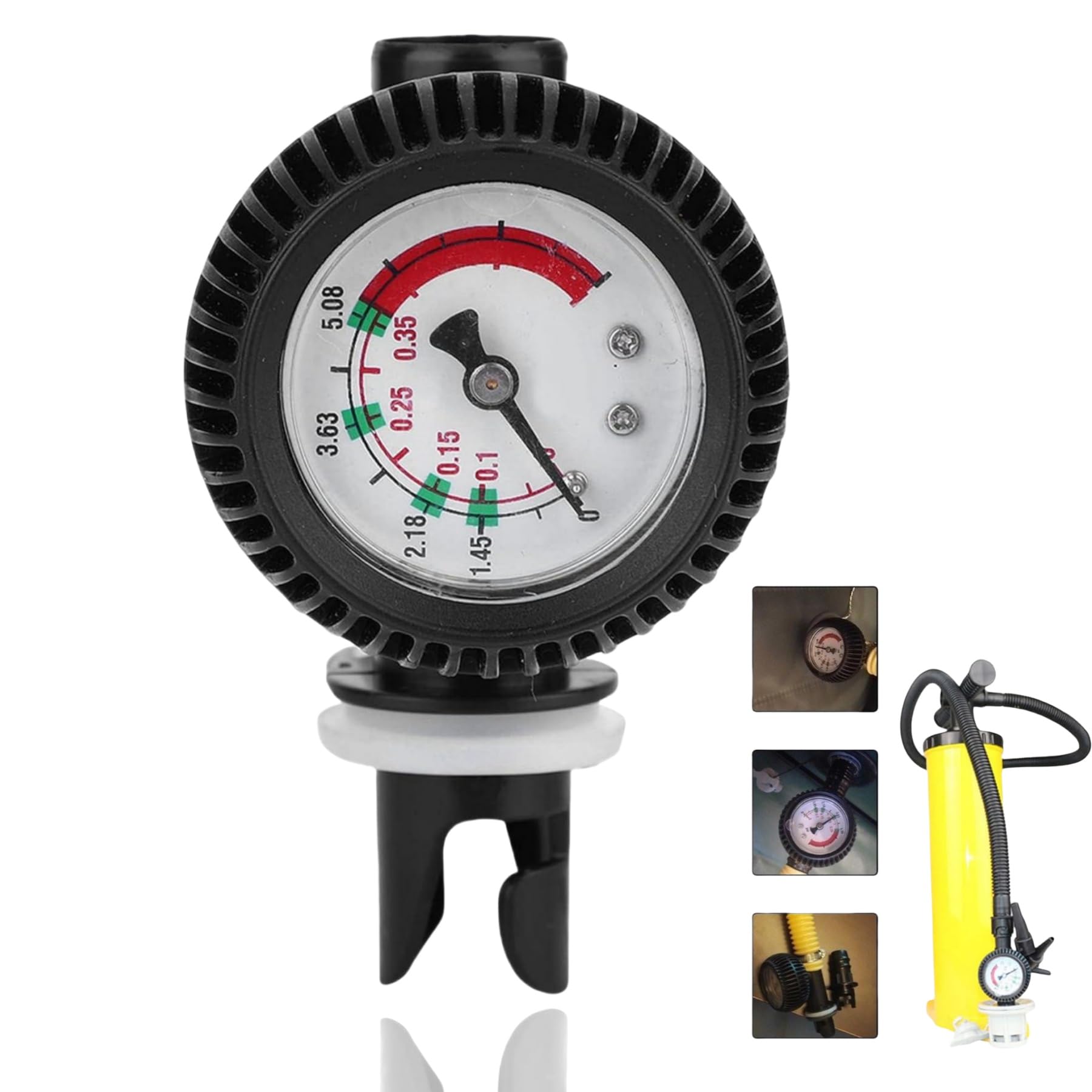Mokernali Manometro Gommone, Barometro Manometro Aria Kayak, 0-5PSI Manometro Aria per Kayak Gonfiabile Barca Tavola da Surf Pompa Barometro di Sicurezza, Compatibile con Valvole a 6 e 8 Fori.