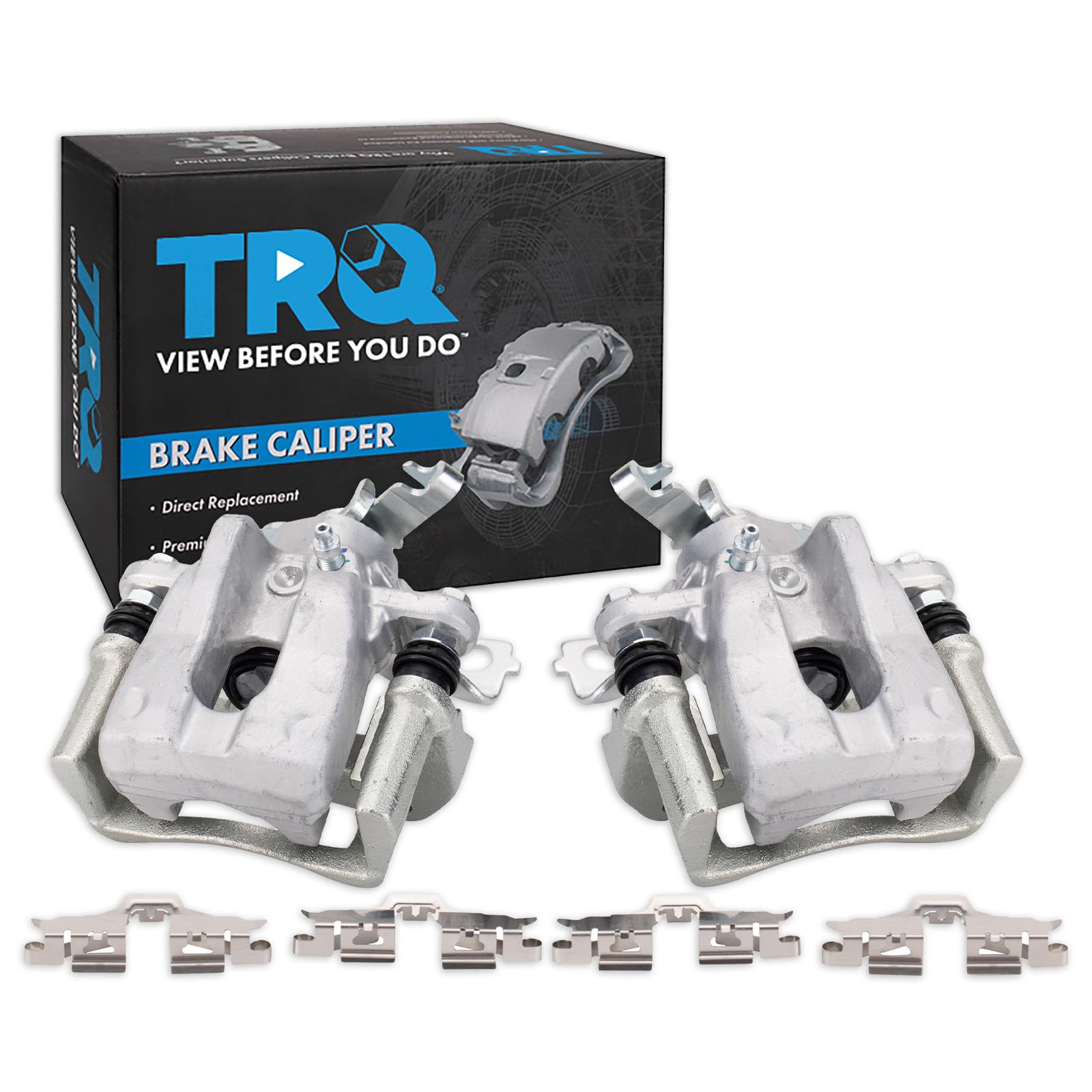 TRQ Rear Brake Caliper Set Zinc Coated Brackets Hardware