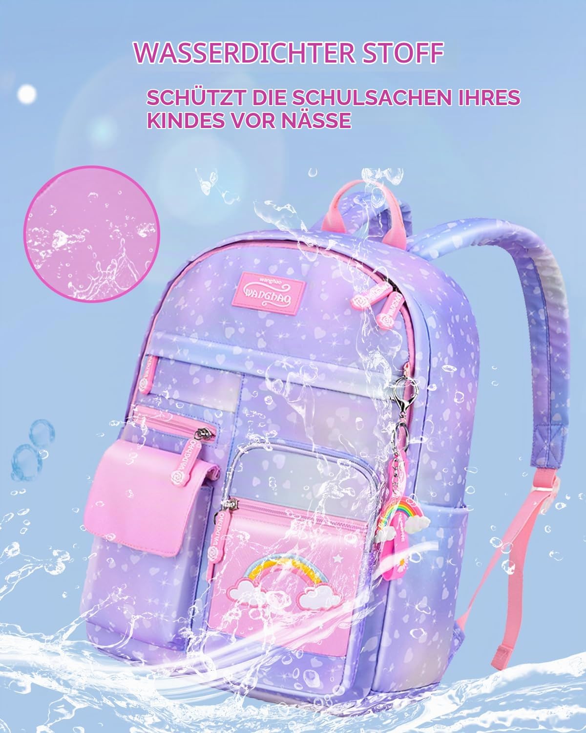 Amythe Kinderrucksack Mädchen,Rucksack Kindergarten,Schulranzen Mädchen 1-3. klasse, Leichte und Wasserdichte Nylon Schultasche für Kinder, 30 x 12 x 41 cm